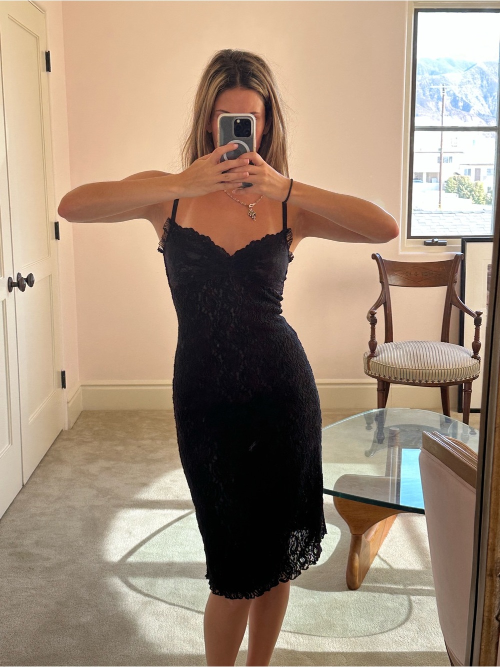 Realisation Par Gisele Black Lace Midi Slip Dress